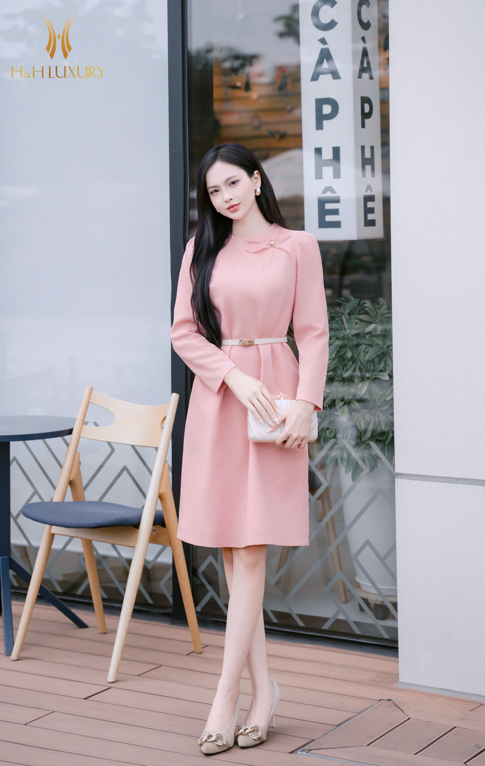 ĐẦM TWEED HỒNG XUÔNG NƠ NGỰC