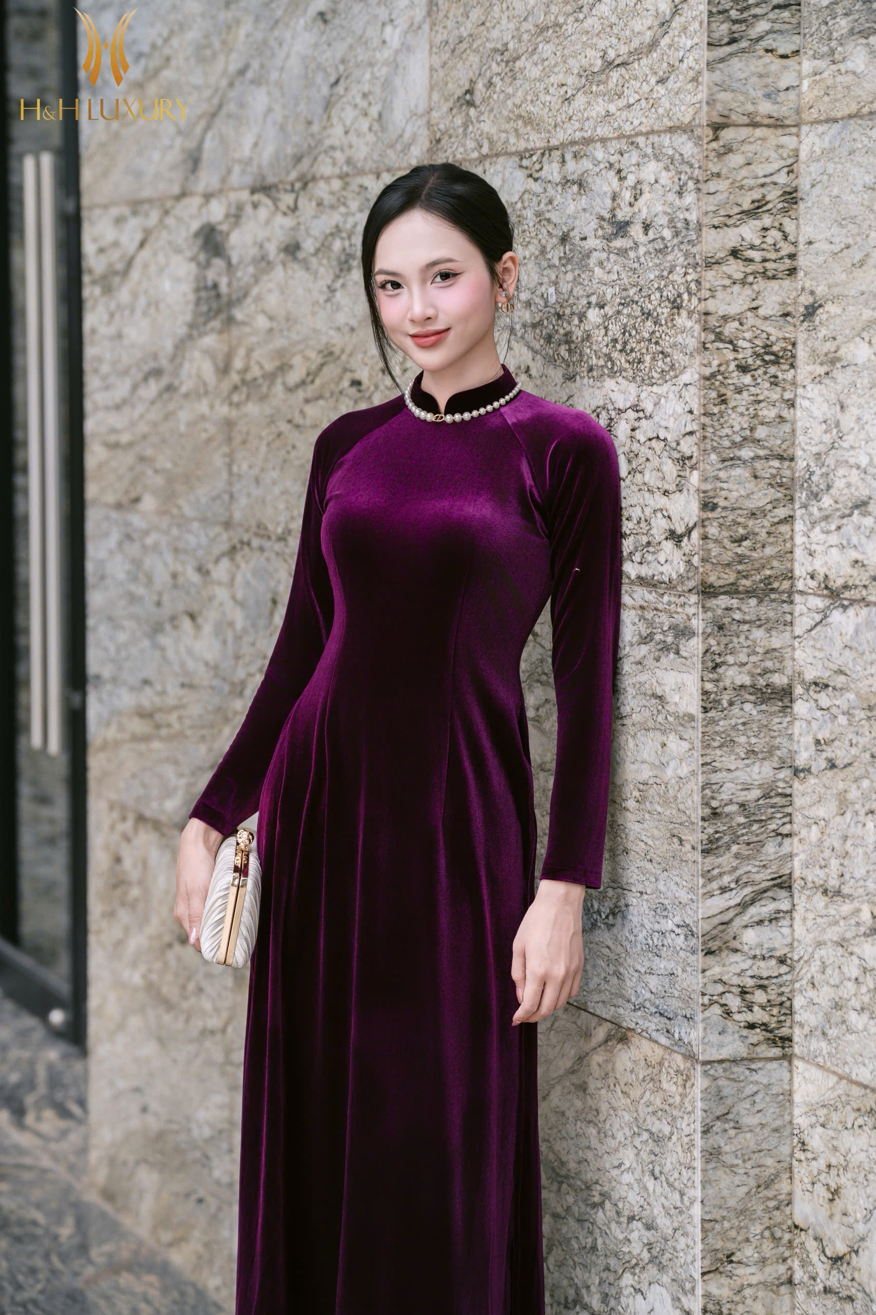 ÁO DÀI NHUNG TÍM HUẾ